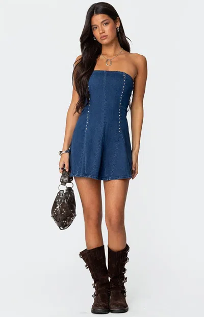 Edikted Women's Fara Strapless Denim Mini Dress In Blue