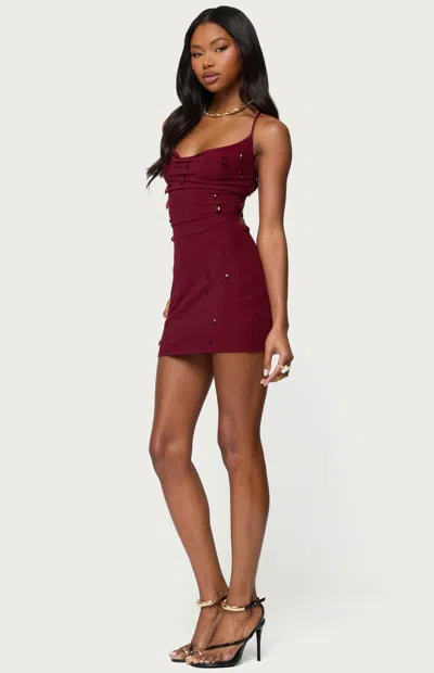 Edikted Crystal Strappy Mesh Minidress In Burgundy