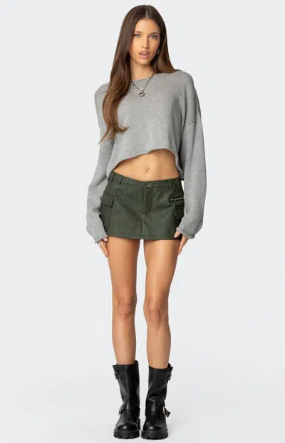 Edikted Women's Faux Leather Cargo Micro Skort In Olive In Black