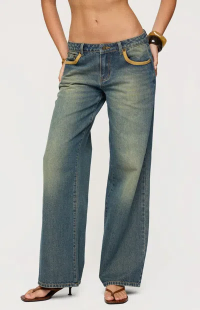 Edikted Faux Suede Star Low Rise Blue Wash Jeans