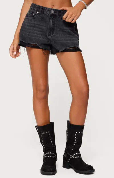 Edikted Women's Fern Mid Rise Denim Shorts In Black