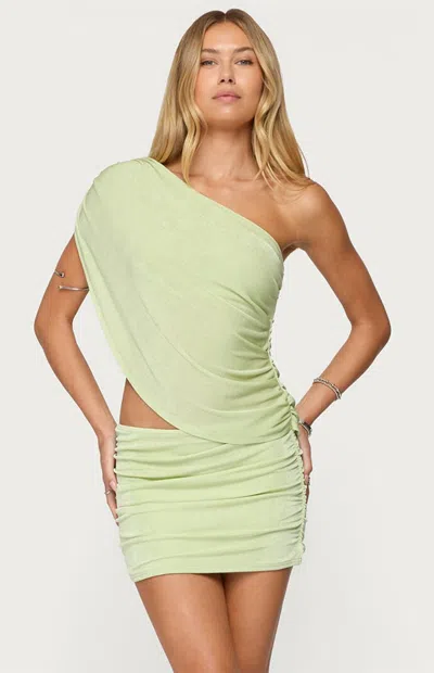 Edikted Fiora One Shoulder Cutout Mini Dress In Green