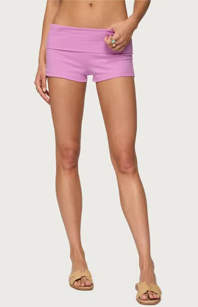 Edikted Fleur Fold Over Shorts In Pink