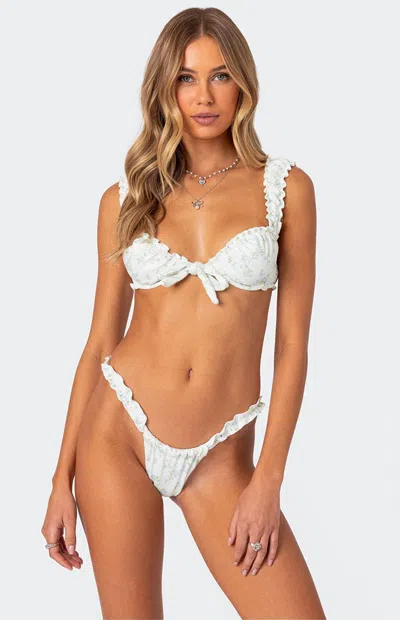 EDIKTED WOMEN'S FLORAL SCRUNCH CUPPED BIKINI TOP IN WHITE