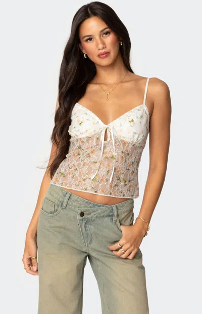 Edikted Flowery Sheer Embroidered Camisole In White