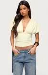 Edikted Flutter Plunging V Neck Top In Yellow