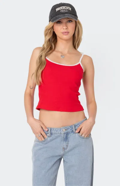 Edikted Franky Contrast Trim Rib Camisole In Red