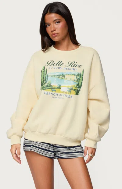 Edikted French Riviera Oversized Graphic Sweatshirt In Yellow