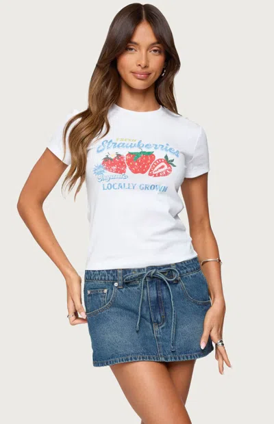 Edikted Fresh Strawberries Stretch Cotton Graphic T-shirt In White