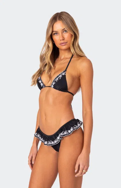EDIKTED WOMEN'S FRILLY TRIANGLE BIKINI TOP IN BLACK
