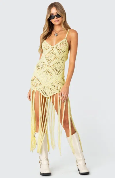 Edikted Women's Fringey Crochet Maxi Dress In Yellow