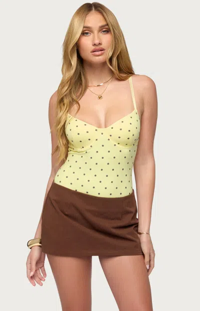 Edikted Gabriana Polka Dot Underwire Bodysuit In Yellow