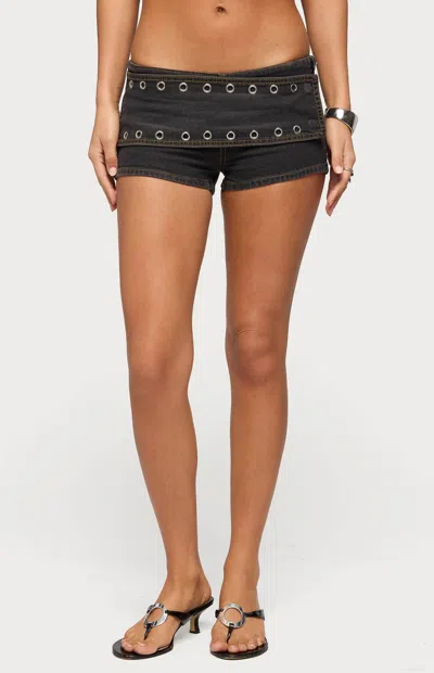 Edikted Women's Gabrielle Grommet Wrap Denim Shorts In Black