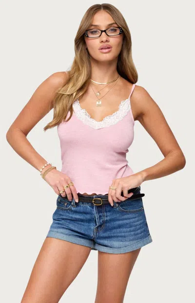 Edikted Gabrietta Lace Trim Camisole In Pink