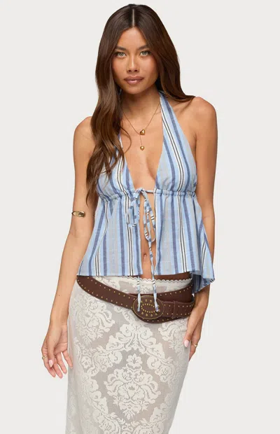 Edikted Women's Galee Tie Front Linen Look Top In Blue