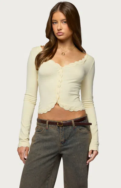 Edikted Gayle Lace Crop Top In Neutral