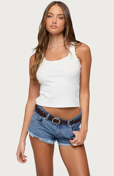 Edikted Women's Gemstone & Beaded Ribbed Tank Top In White