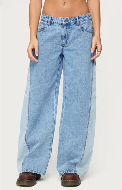 Edikted Genna Contrast Panel Low Rise Wide Leg Jeans In Blue