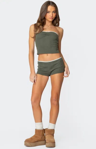 Edikted Georgina Low Rise Waffle Shorts In Olive