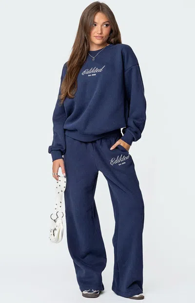 Edikted Get  Relaxed Fit Cotton Blend Sweatpants In Navy