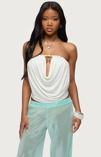 Edikted Giana Iridescent Strapless Cowl Neck Top In White, Women's At Urban Outfitters