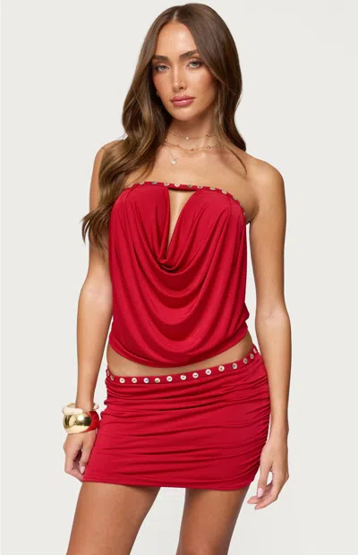 Edikted Giana Iridescent Button Keyhole Strapless Top In Brown