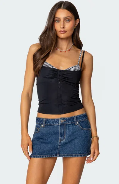 Edikted Gingham Layered Tank Top In Black
