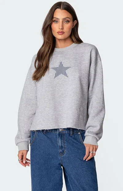 Edikted Gingham Star Sweatshirt In Gray-melange