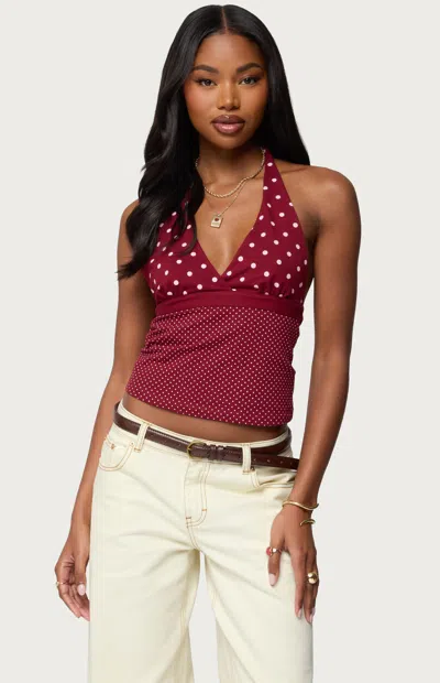 Edikted Ginny Mixed Polka Dot Halter Top In Burgundy