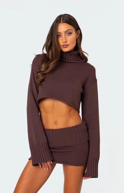 Edikted Women's Gino Cropped Turtle Neck Sweater In Brown