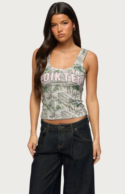 Edikted Women's Girly Ribbed Tank Top In Olive In Gray