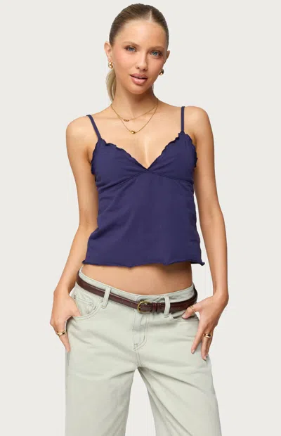 Edikted Glendon Lettuce Edge Crop Stretch Cotton Camisole In Blue