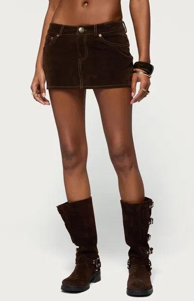 Edikted Women's Gracen Faux Suede Mini Skort In Brown