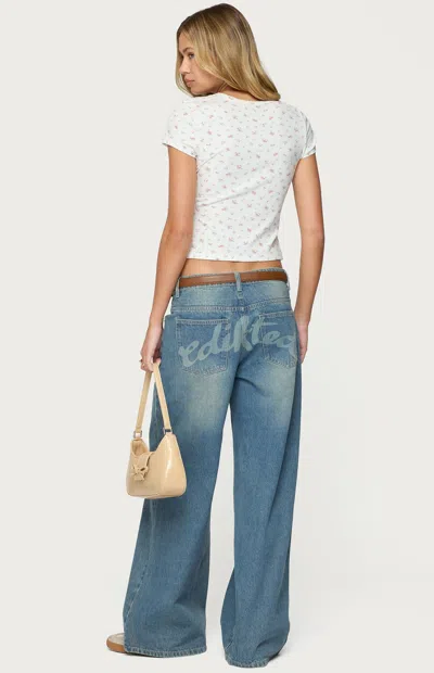 Edikted Women's Graphic Vintage Washed Low Rise Jeans In Blue