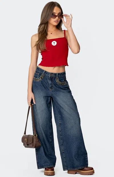 Edikted Women's Gwen Leopard Detail Low Rise Jeans In Blue