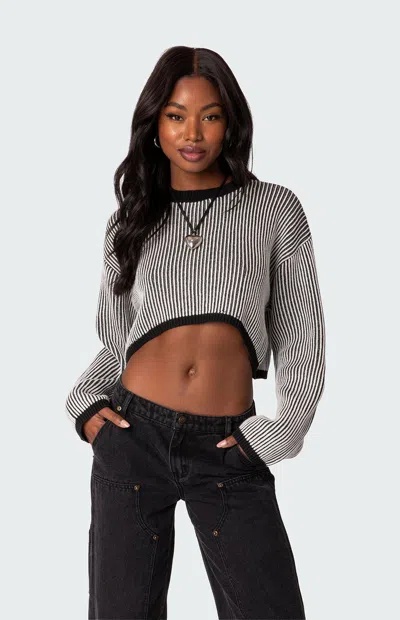 Edikted Women's Gwenyth Textured Cropped Sweater In Black/white In Multi