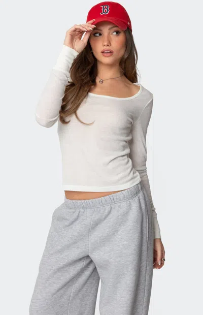 Edikted Hailey Rib Scoop Neck Top In White