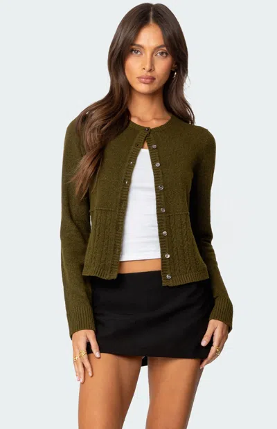 Edikted Half Cable Knit Cardigan In Olive
