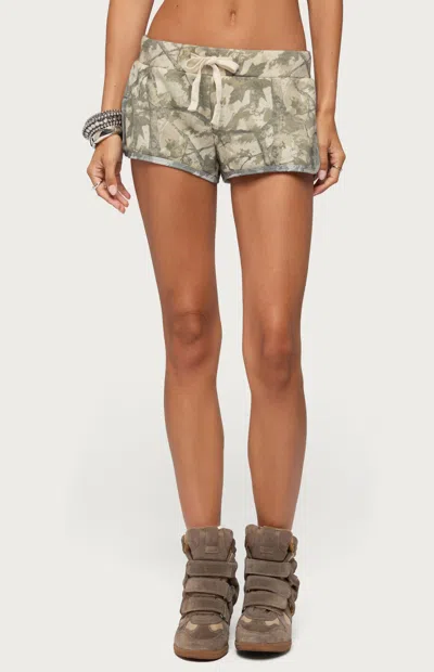Edikted Harlie Camo French Terry Shorts In Neutral