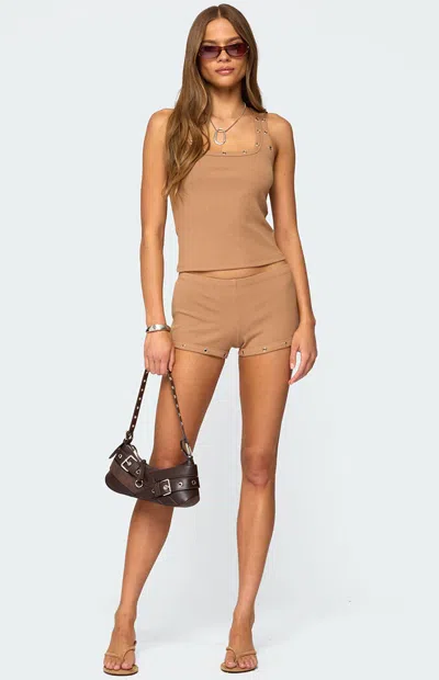 Edikted Women's Hasel Grommet Ribbed Shorts In Brown In Multi