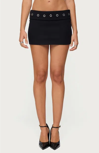 Edikted Havana Grommet Foldover Low Rise Miniskort In Black
