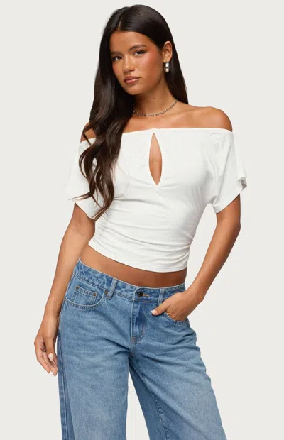 Edikted Hecate Off The Shoulder Keyhole Top In White