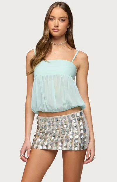 Edikted Women's Helena Chiffon Bubble Top In Aqua In Blue