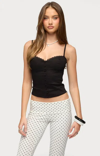 Edikted Helenna Lace-up Button-up Top In Black
