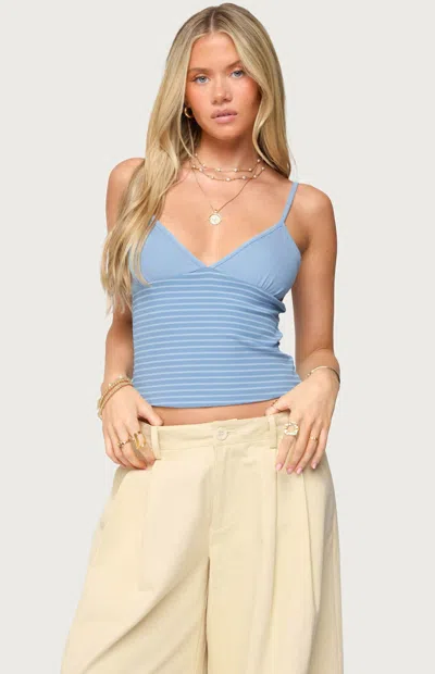 Edikted Hemsley Striped Ribbed Tank Top In Blue