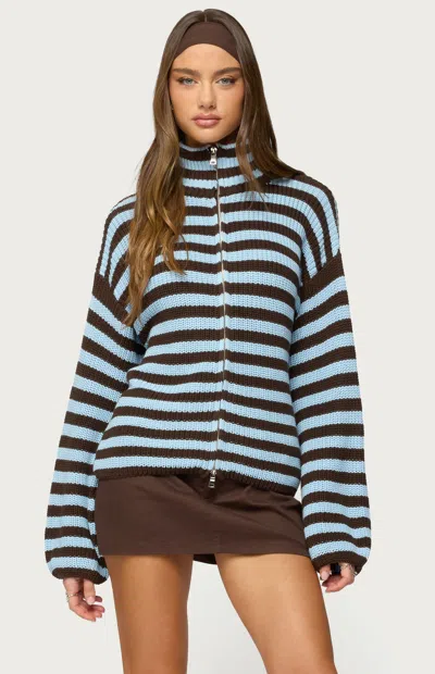 Edikted Stripe Mock Neck Zip Sweater In Multi