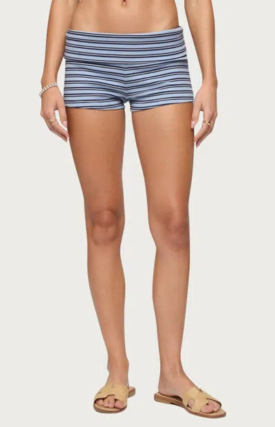 Edikted Hodaya Striped Foldover Micro Shorts In Blue
