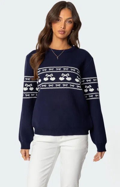 Edikted Women's Holiday Cheer Sweater In Navy In Blue