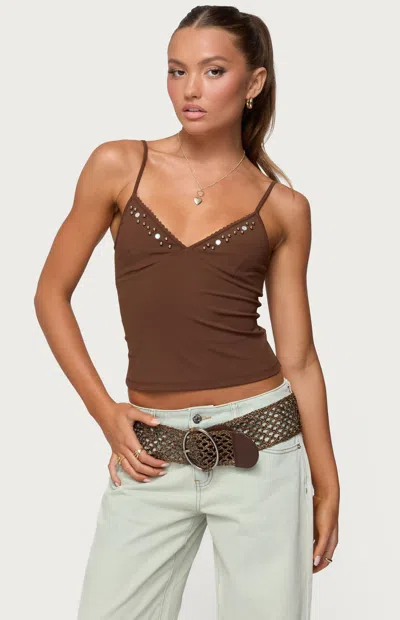 Edikted Holland Beaded V-neck Camisole In Brown