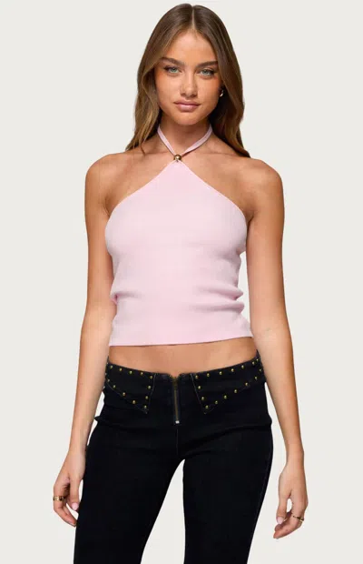 Edikted Hollis Crop Cotton Blend Halter Top In Pink